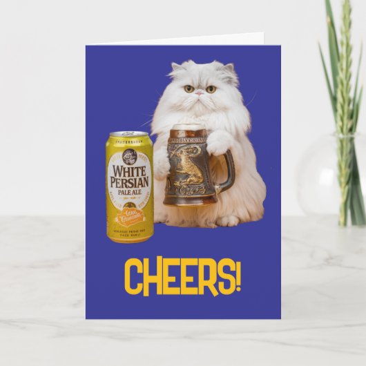 White Persian Cat Beer Drinker Karte (Vorderseite)