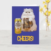 White Persian Cat Beer Drinker Karte (Gelbe Blume)