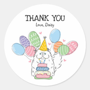 White Persian Cat Birthday Favor Tags Sticker