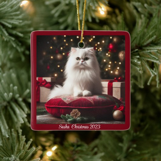White Persian Cat Christmas Keramikornament (Baum)