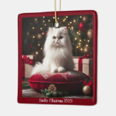 White Persian Cat Christmas Keramikornament (Links)