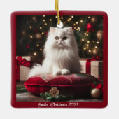 White Persian Cat Christmas Keramikornament (Vorderseite)