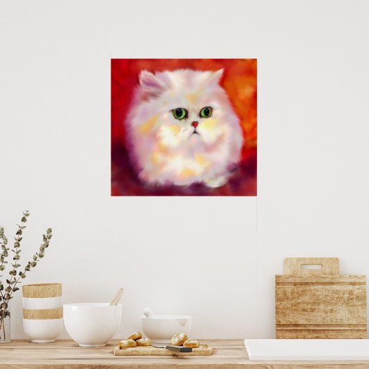 White Persian Cat Fine Art Print Poster (Küche)