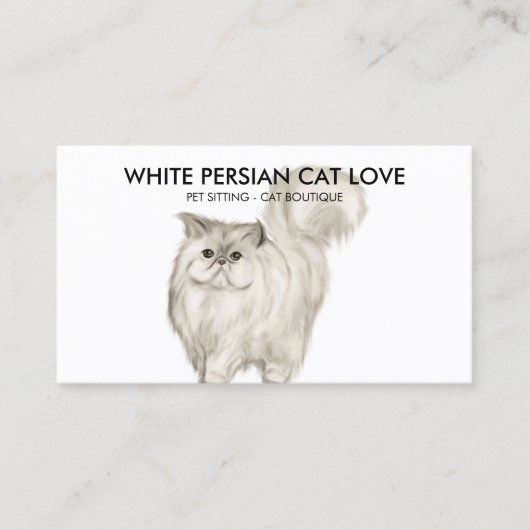 White Persian Cat Illustration Wasserfarbe Visitenkarte (Vorderseite)
