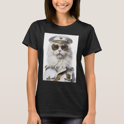 White Persian cat military cap T-Shirt (Vorderseite)