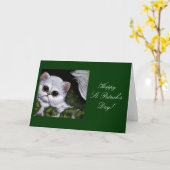 WHITE PERSIAN CAT - ST. PATRICK'S DAY Card Karte (Gelbe Blume)