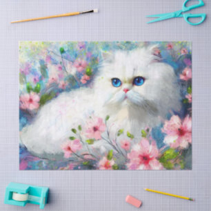 White Persian Kitty Cat Blue Eyes Decoupage Seidenpapier