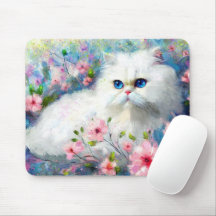 White Persian Kitty Cat Blue Eyes in Pink Blume
