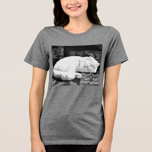 White Persian Sleeping Cat Tri-Blend Shirt (Vorderseite)