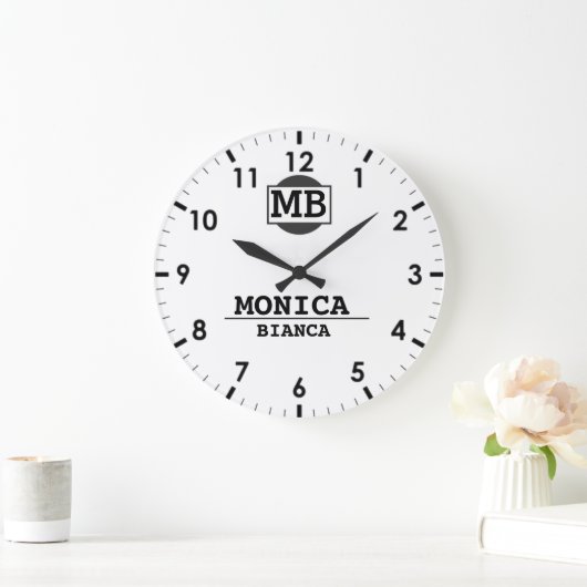 White  Personalized Custom Monogram Minimalist  Große Wanduhr (Zuhause)