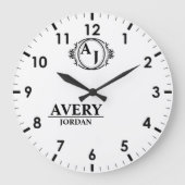 White Personalized Monogram Custom Elegant Große Wanduhr (Vorderseite)