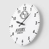 White Personalized Monogram Custom Elegant Große Wanduhr (Winkel)