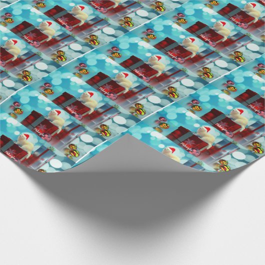 White Pet Ferret in Weihnachtsmannmütze Geschenkpapier (Ecke)