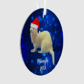 White Pet Ferret in Weihnachtsmannmütze Ornament (Vorderseite)