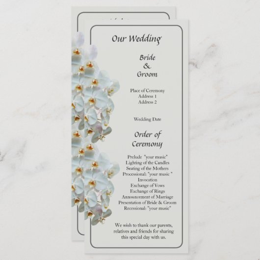 White Phalaenopsis Orchids Hochzeitsprogramm Programm (Vorne/Hinten)