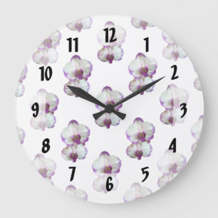 White Phalaenopsis Orchids With Pruple Edges Große Wanduhr