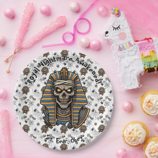 🤍 White Pharaoh Mummy Paper Plate 🎃 🍽️ Pappteller (Party)