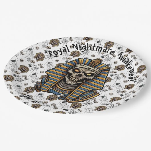 🤍 White Pharaoh Mummy Paper Plate 🎃 🍽️ Pappteller (Schrägansicht)