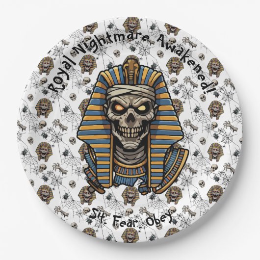 🤍 White Pharaoh Mummy Paper Plate 🎃 🍽️ Pappteller (Vorderseite)