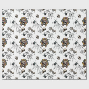 🤍 White Pharaoh Mummy Wrapping Paper 🎃 👑 Geschenkpapier