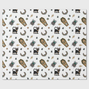 🤍 White Pharaoh Mummy Wrapping Paper 🎃 👑 Geschenkpapier