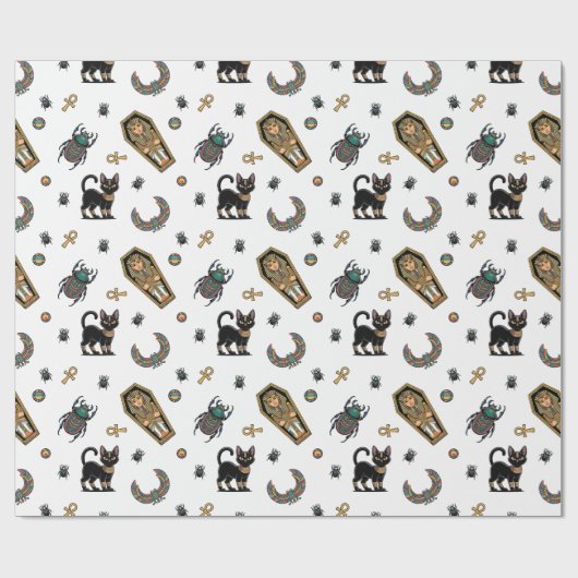 🤍 White Pharaoh Mummy Wrapping Paper 🎃 👑 Geschenkpapier (Flach)