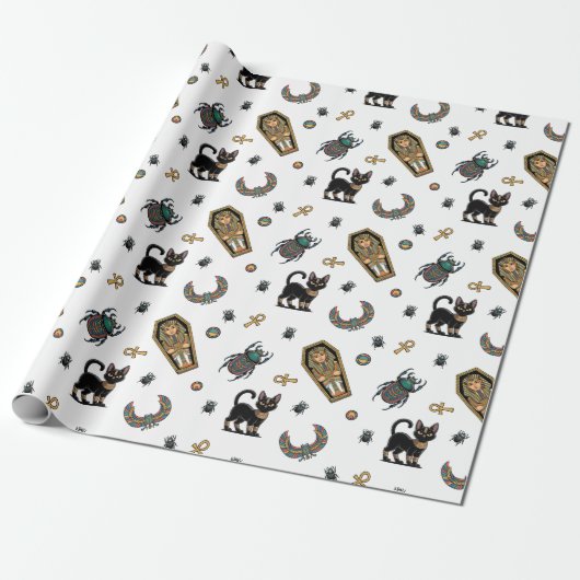 🤍 White Pharaoh Mummy Wrapping Paper 🎃 👑 Geschenkpapier (Ungerollt)