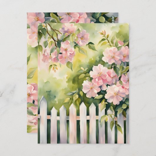 White Picket Fence Postkarte (Vorne/Hinten)