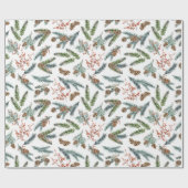 White Pine Blue Spruce Cones & Red Ilex Berries Geschenkpapier (Flach)