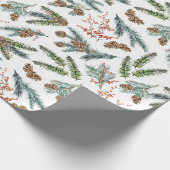 White Pine Blue Spruce Cones & Red Ilex Berries Geschenkpapier (Ecke)