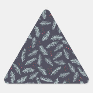 White Pine Boughers Feathers Holly Berries Weihnac Dreieckiger Aufkleber