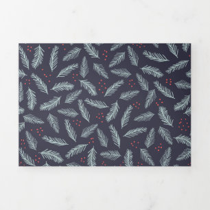 White Pine Boughers Feathers Holly Berries Weihnac Dreifach Gefaltete Urlaubskarte