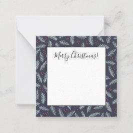 White Pine Boughers Feathers Holly Berries Weihnac Mitteilungskarte