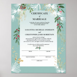 White Pine Holly Winter Heiratsurkunde Poster