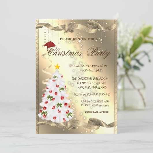 White Pine Tree Sparkle, Weihnachtsfest im Unterne Einladung (Stehend Vorderseite)