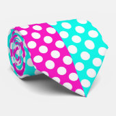 White, Pink and Blue Polka Dot Krawatte (Gerollt)