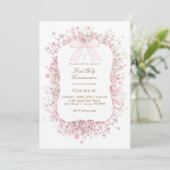 white pink baby's breath flowers First Communion Einladung (Stehend Vorderseite)