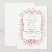 white pink baby's breath flowers First Communion Einladung (Vorne/Hinten)