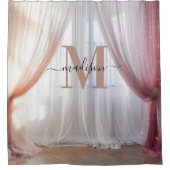 White Pink Black Monogram Backdrop Skript Hochzeit Duschvorhang (Vorderseite)
