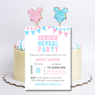 White Pink Blue GENDER REVEAL PARTY Baby Dusche Einladung