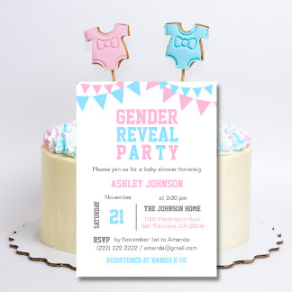 White Pink Blue GENDER REVEAL PARTY Baby Dusche Einladung