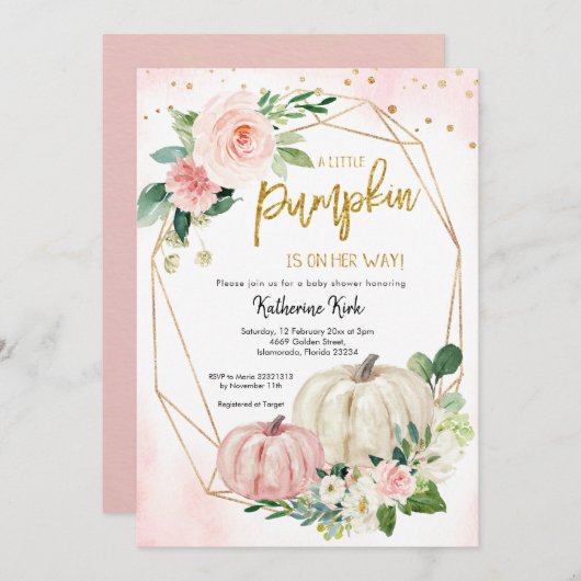 White Pink Blush Pumpkin ist auf dem Weg Einladung (Vorne/Hinten)