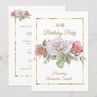 White Pink Bouquet Blume Gold Geburtstagsparty Einladung