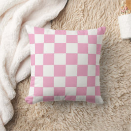 White & Pink Checkerboard Pattern Throw Pillow Kissen