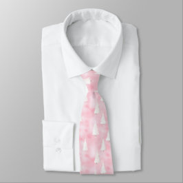 White Pink Christmas Trees Neck Tie Krawatte