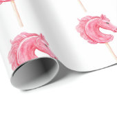 White Pink Cowgirl Horses Birthday Geschenkpapier (Rolleneckpunkt)