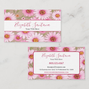 White Pink Daisy Floral Visitenkarte