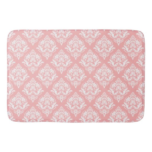 White & Pink Floral Damasks Pattern Badematte (Vorderseite)