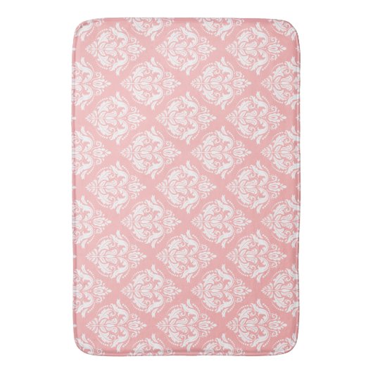 White & Pink Floral Damasks Pattern Badematte (Vorderseite Vertikal)