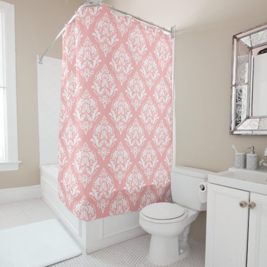 White & Pink Floral Damasks Pattern Duschvorhang (Beispiel)